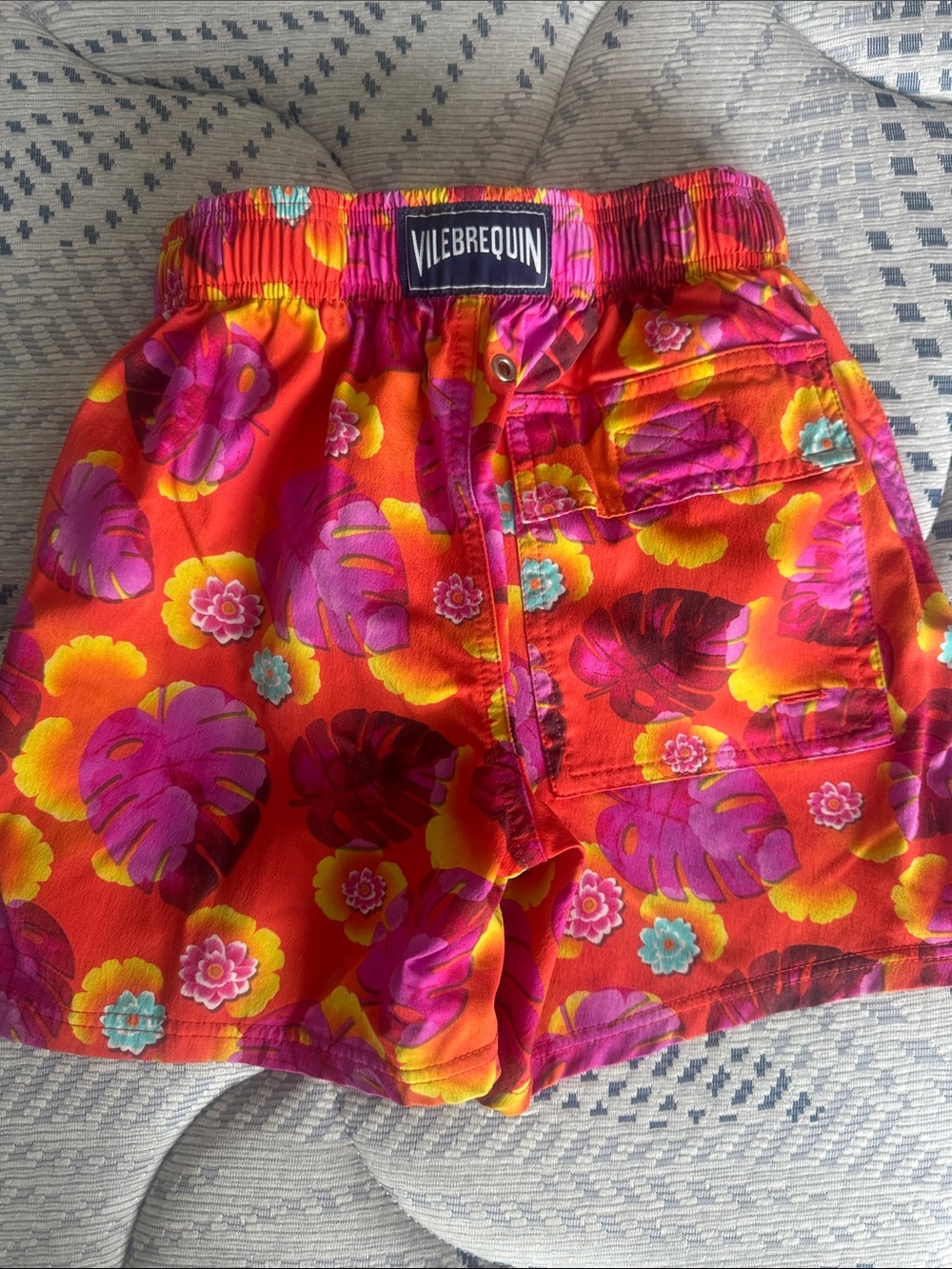 Vilebrequin Bright Red Floral Kids Swim Shorts with Pink & Yellow Print